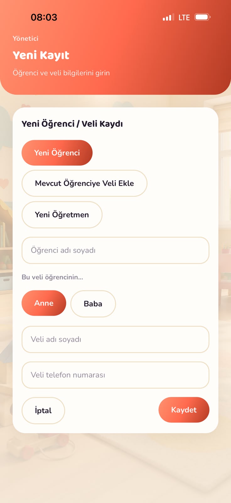 Yeni kayıt formu